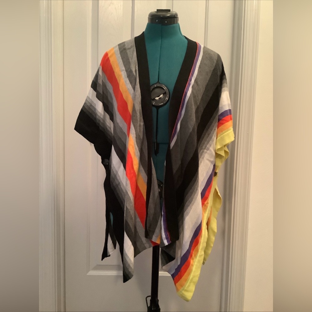 Cabi Serape Poncho Cardigan Size XS/S Bold Rainbow Colorful Open Front 5990